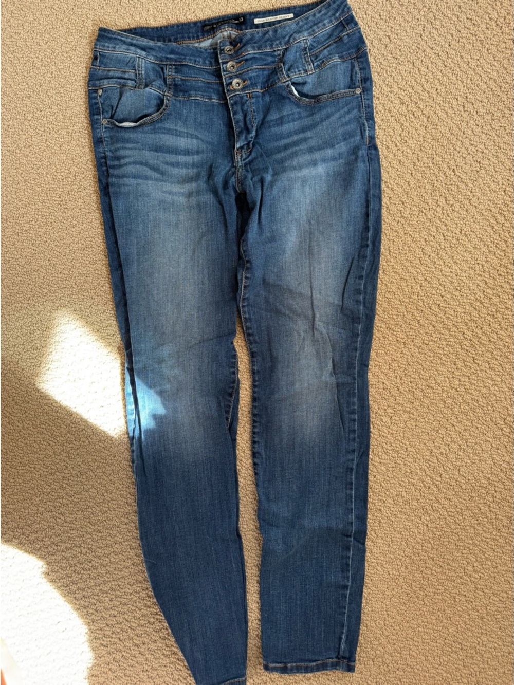 Lovesick Women's Dark Blue Skinny Jeans with Button Fly